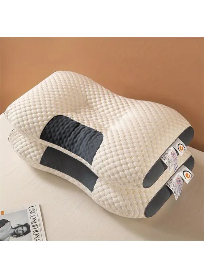 White Ergonomic Neck Pillow 2pcs Adjustable Contour Support Removable Cover Machine Washable - Image 2